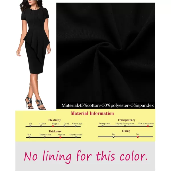 VFSHOW Womens Pleated Peplum Crew Neck Work Office Business Bodycon Pencil DressBlack Asymmetrical Peplum