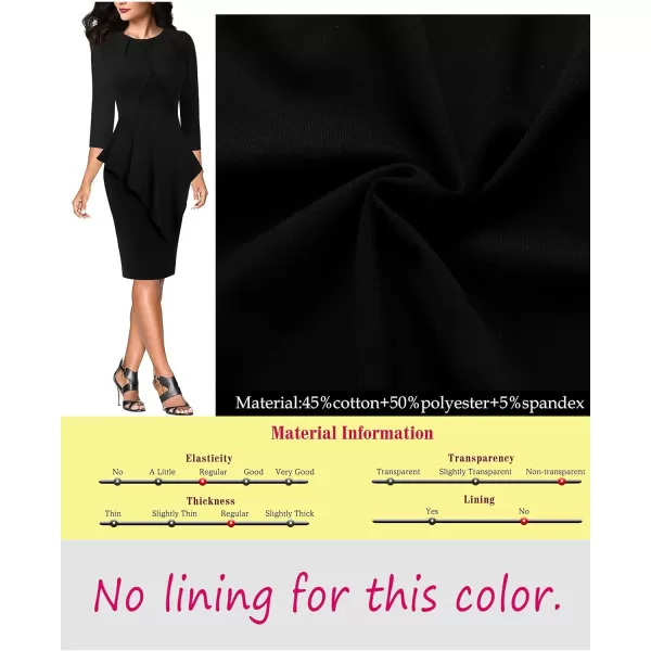 VFSHOW Womens Pleated Peplum Crew Neck Work Office Business Bodycon Pencil DressBlack3