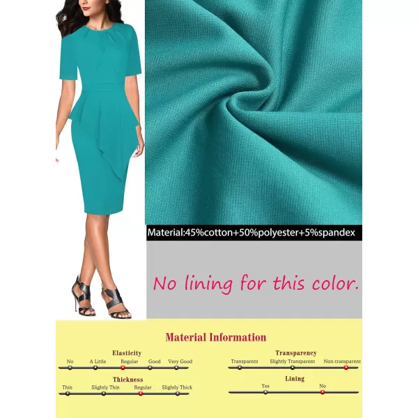 VFSHOW Womens Pleated Peplum Crew Neck Work Office Business Bodycon Pencil DressLight Green