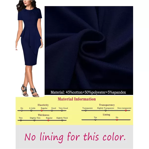 VFSHOW Womens Pleated Peplum Crew Neck Work Office Business Bodycon Pencil DressNavy Asymmetrical Peplum