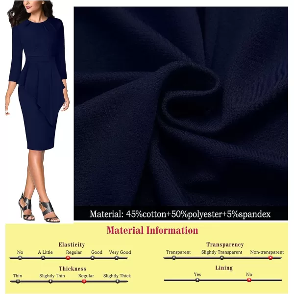 VFSHOW Womens Pleated Peplum Crew Neck Work Office Business Bodycon Pencil DressNavy Asymmetrical Peplum2