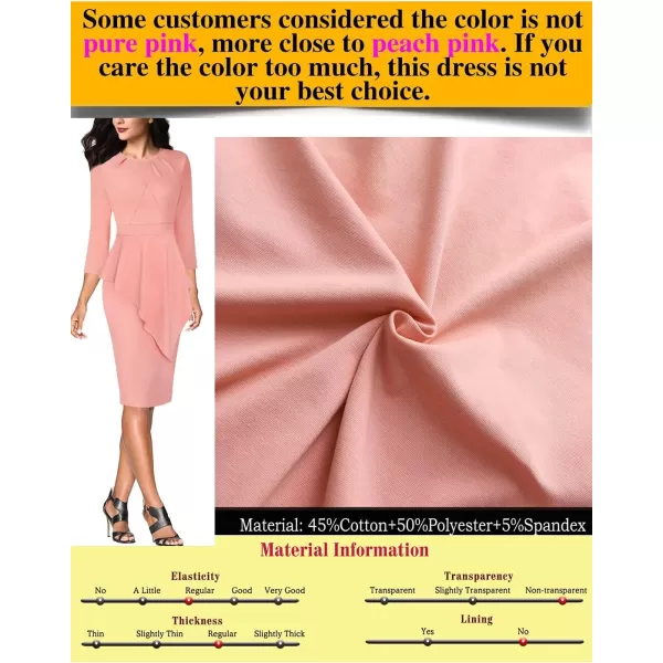 VFSHOW Womens Pleated Peplum Crew Neck Work Office Business Bodycon Pencil DressPeach Pink Asymmetrical Peplum2