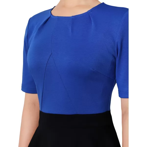 VFSHOW Womens Pleated Peplum Crew Neck Work Office Business Bodycon Pencil DressRoyal Blue and Black