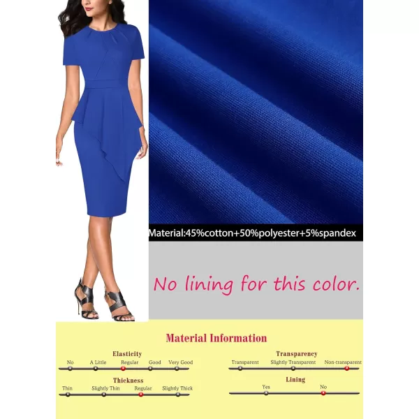 VFSHOW Womens Pleated Peplum Crew Neck Work Office Business Bodycon Pencil DressRoyalblueasymmetricalpeplum