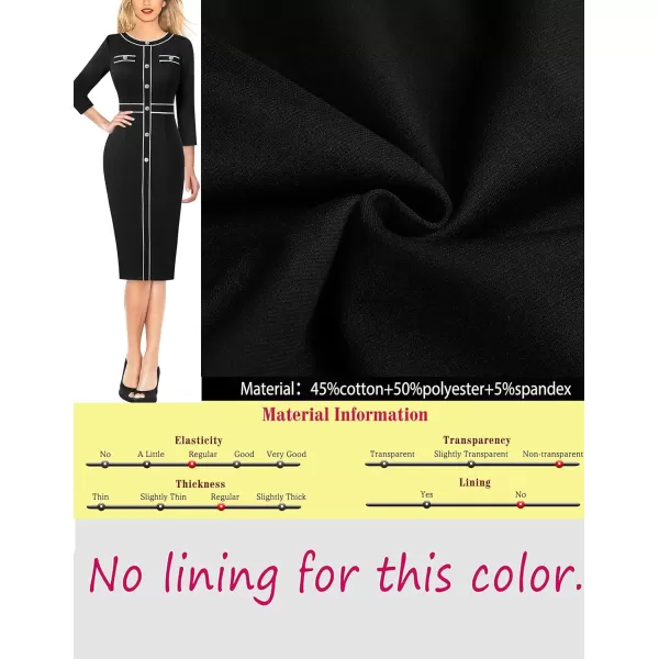 VFSHOW Womens Professional Work Business Office Interview Buttons Bodycon Dress Patchwork Colorblock Slim Pencil Sheath DressBlack 34 Sleeves