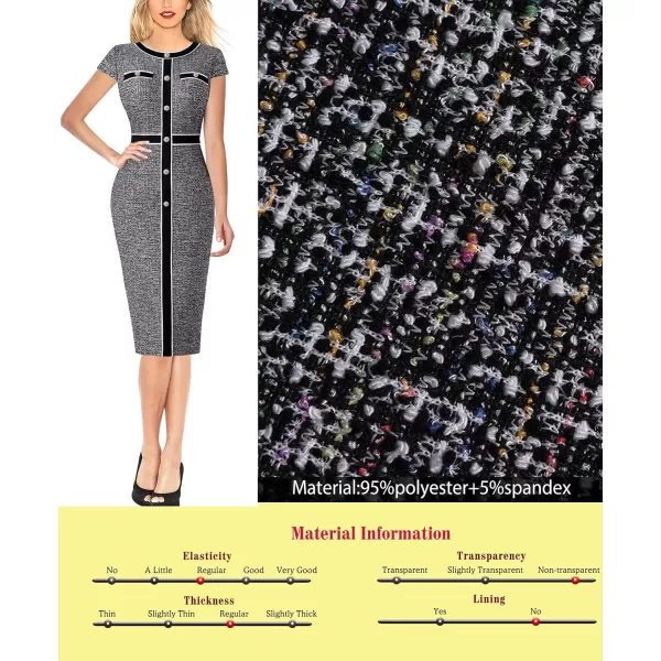 VFSHOW Womens Professional Work Business Office Interview Buttons Bodycon Dress Patchwork Colorblock Slim Pencil Sheath DressBlack Tweedshort Sleeve