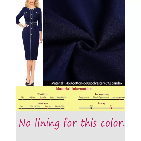 VFSHOW Womens Professional Work Business Office Interview Buttons Bodycon Dress Patchwork Colorblock Slim Pencil Sheath DressNavy Blue 34 Sleeves