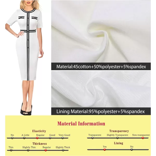 VFSHOW Womens Professional Work Business Office Interview Buttons Bodycon Dress Patchwork Colorblock Slim Pencil Sheath DressOffwhite Short Sleeves