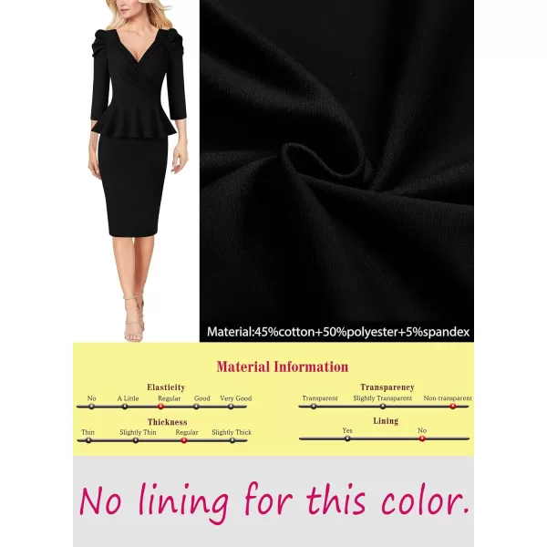 VFSHOW Womens Puff Sleeve Ruched Wrap V Neck 2023 Cocktail Party Wedding Guest Bodycon DressBlack 34 Sleeve