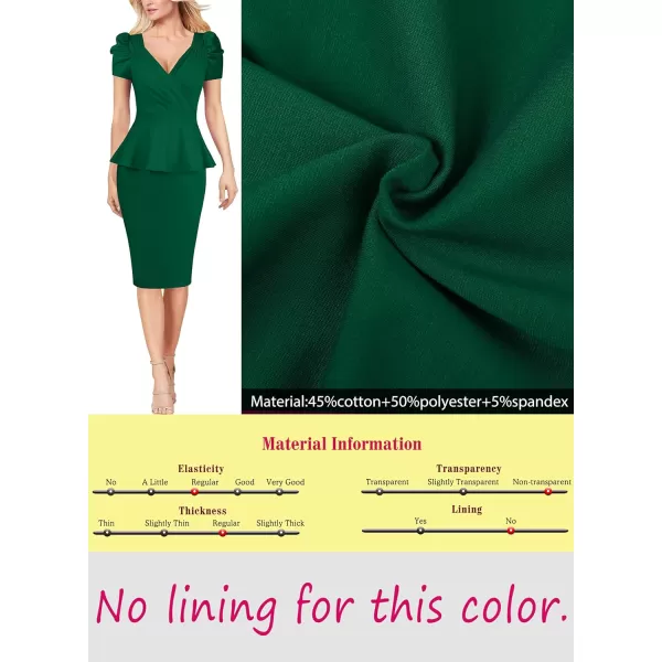 VFSHOW Womens Puff Sleeve Ruched Wrap V Neck 2023 Cocktail Party Wedding Guest Bodycon DressGreen