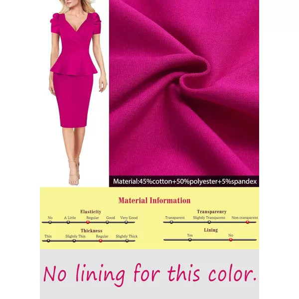 VFSHOW Womens Puff Sleeve Ruched Wrap V Neck 2023 Cocktail Party Wedding Guest Bodycon DressHot Pink