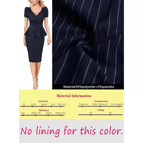 VFSHOW Womens Puff Sleeve Ruched Wrap V Neck 2023 Cocktail Party Wedding Guest Bodycon DressNavy Blue  White Stripe