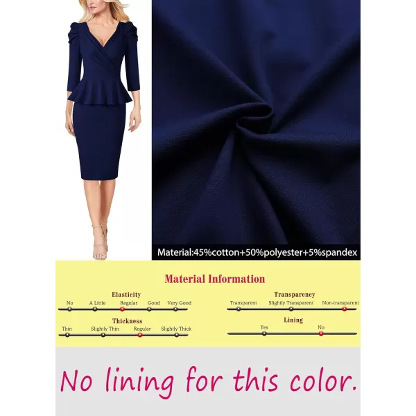 VFSHOW Womens Puff Sleeve Ruched Wrap V Neck 2023 Cocktail Party Wedding Guest Bodycon DressNavy Blue 34 Sleeve