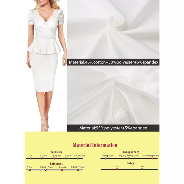 VFSHOW Womens Puff Sleeve Ruched Wrap V Neck 2023 Cocktail Party Wedding Guest Bodycon DressOffwhite