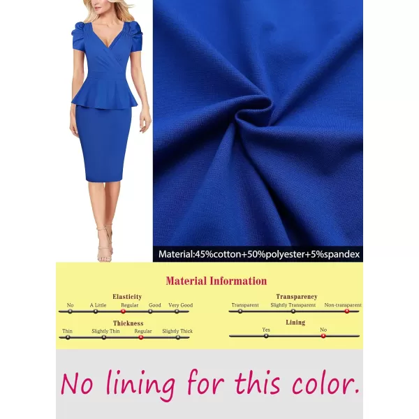 VFSHOW Womens Puff Sleeve Ruched Wrap V Neck 2023 Cocktail Party Wedding Guest Bodycon DressRoyal Blue