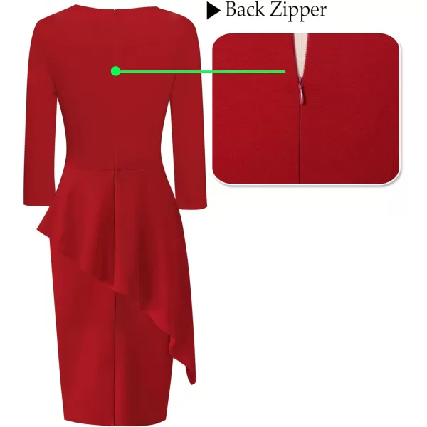 VFSHOW Womens Red Pleated Crew Neck Asymmetrical Big Peplum Work Business Office Bodycon Pencil Sheath Dress 7857 RED XSVFSHOW Womens Red Pleated Crew Neck Asymmetrical Big Peplum Work Business Office Bodycon Pencil Sheath Dress 7857 RED XS