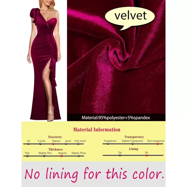 VFSHOW Womens Ruched Ruffle One Shoulder Strap Wedding Formal Prom Maxi Dress Sexy Split V Neck Cocktail Evening Long GownFuchsia Velvet