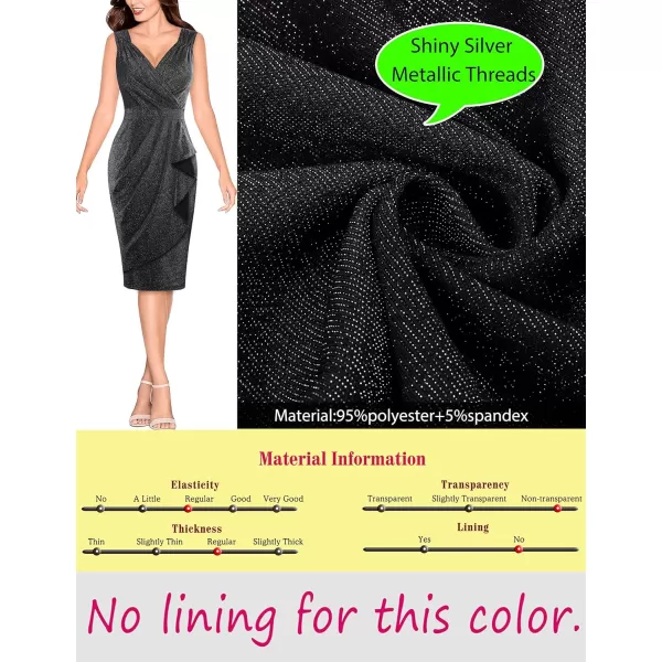 VFSHOW Womens Ruched Wrap V Neck Ruffle 2023 Cocktail Party Club Night Out Bodycon DressShiny Black2