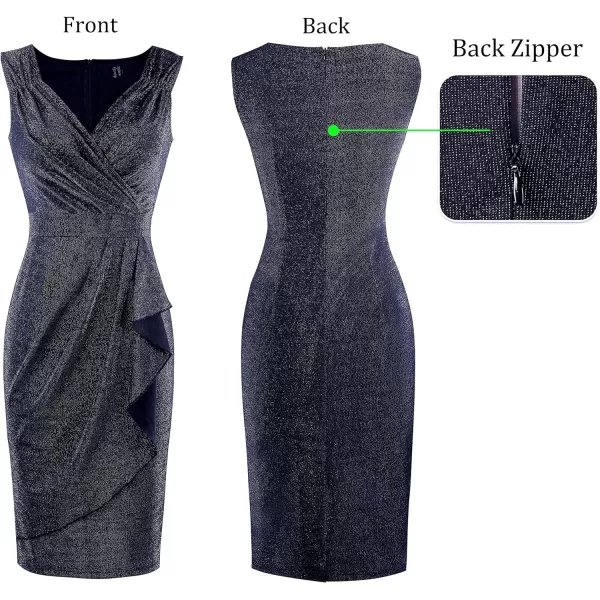 VFSHOW Womens Ruched Wrap V Neck Ruffle 2023 Cocktail Party Club Night Out Bodycon DressShiny Blue2