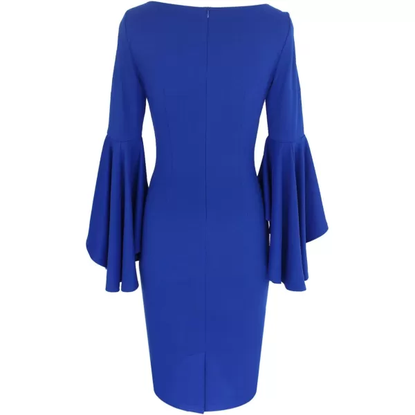 VFSHOW Womens Ruffle Bell Sleeves Business Cocktail Party Sheath Dress 1236 BLU 3XLVFSHOW Womens Ruffle Bell Sleeves Business Cocktail Party Sheath Dress 1236 BLU 3XL