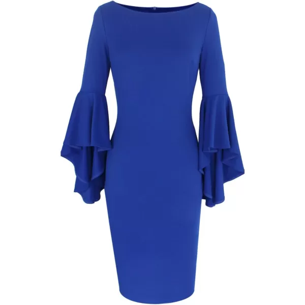 VFSHOW Womens Ruffle Bell Sleeves Business Cocktail Party Sheath Dress 1236 BLU 3XLVFSHOW Womens Ruffle Bell Sleeves Business Cocktail Party Sheath Dress 1236 BLU 3XL