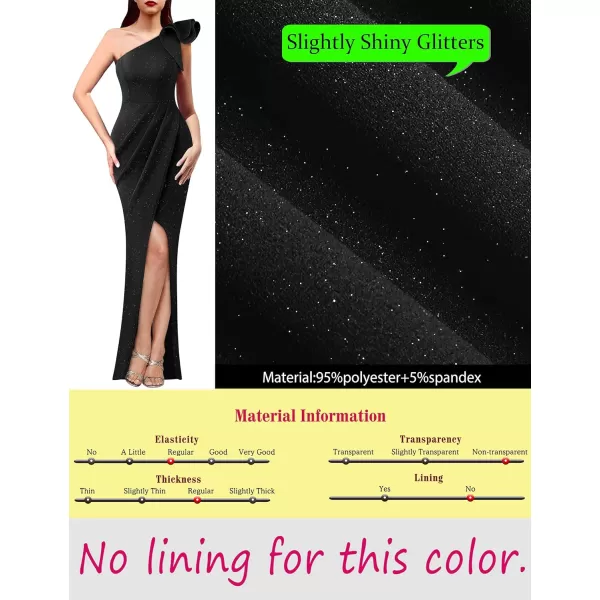 VFSHOW Womens Ruffle One Shoulder Ruched Formal Prom Wedding Guest Maxi Dress 2023 Sexy Split Long Cocktail Evening GownSparkly Black