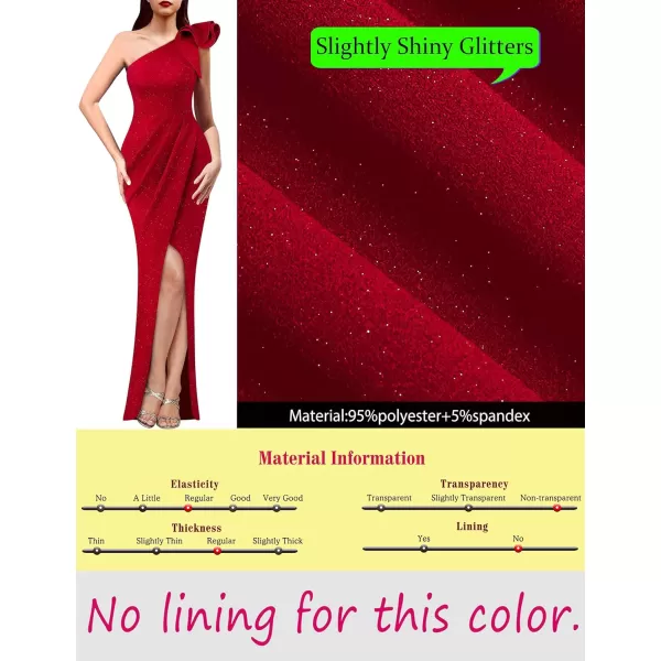 VFSHOW Womens Ruffle One Shoulder Ruched Formal Prom Wedding Guest Maxi Dress 2023 Sexy Split Long Cocktail Evening GownSparkly Red