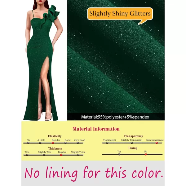 VFSHOW Womens Ruffle One Shoulder Strap Ruched Formal Prom Wedding Maxi Dress V Neck Elegant Split Cocktail Evening Long GownSparkly Dark Green