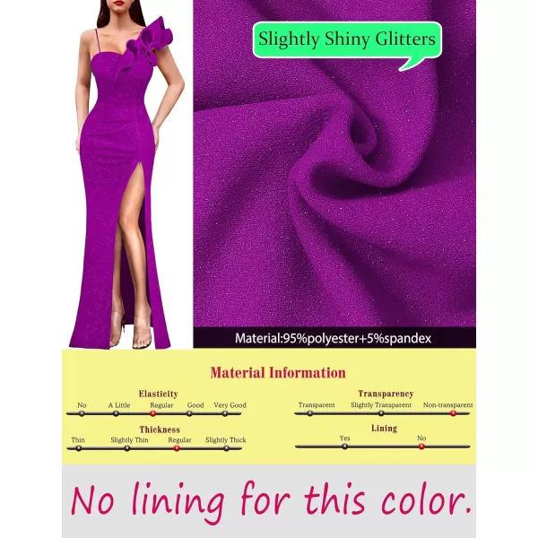 VFSHOW Womens Ruffle One Shoulder Strap Ruched Formal Prom Wedding Maxi Dress V Neck Elegant Split Cocktail Evening Long GownSparkly Dark Magenta