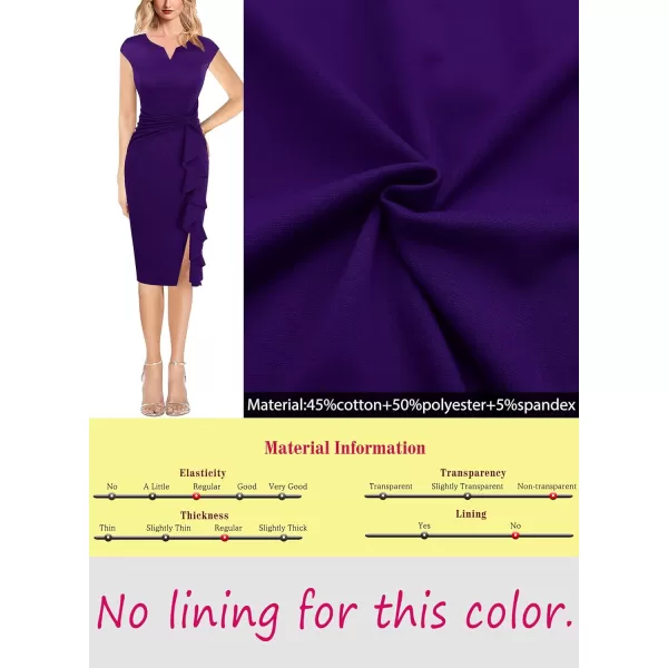 VFSHOW Womens Ruffle Slit Vintage Bow Peplum Notch Neck Work Business Office Party Bodycon Pencil Sheath DressDark Purple