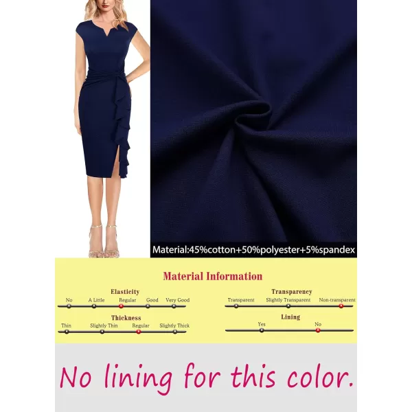 VFSHOW Womens Ruffle Slit Vintage Bow Peplum Notch Neck Work Business Office Party Bodycon Pencil Sheath DressNavy Blue