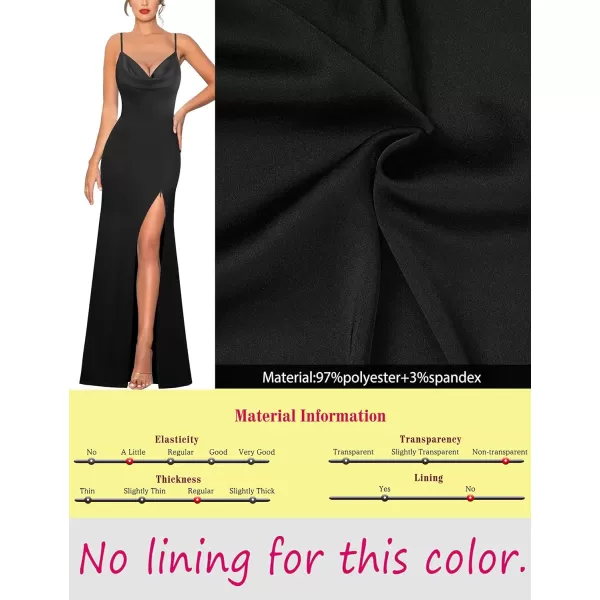 VFSHOW Womens Sexy Backless Drape Cowl Neck Formal Prom Maxi Dress 2023 Spaghetti Strap Bow Tie Satin Split Evening Long GownBlack