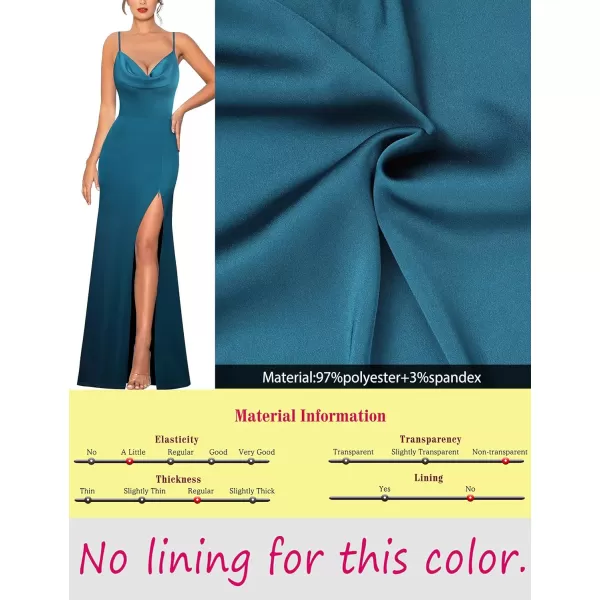 VFSHOW Womens Sexy Backless Drape Cowl Neck Formal Prom Maxi Dress 2023 Spaghetti Strap Bow Tie Satin Split Evening Long GownTeal