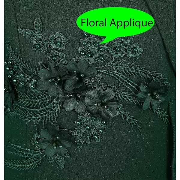 VFSHOW Womens Sexy Elegant Formal Prom Off Shoulder Ruffle High Slit Maxi Dress 2023 3D Flower Applique Cocktail Evening GownSparkly Dark Green