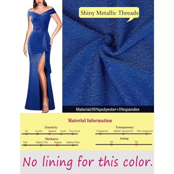 VFSHOW Womens Sexy Elegant Formal Prom Off Shoulder Ruffle High Slit Maxi Dress 2023 3D Flower Applique Cocktail Evening GownSparkly Royal Blueb