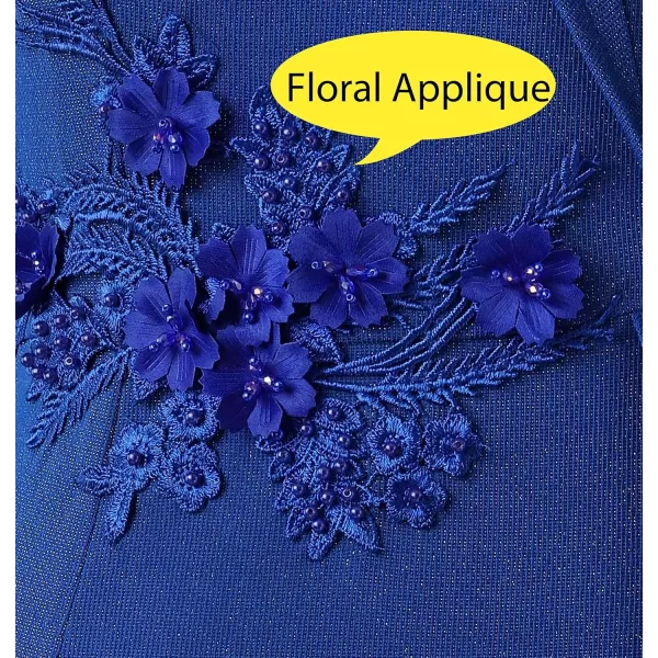 VFSHOW Womens Sexy Elegant Formal Prom Off Shoulder Ruffle High Slit Maxi Dress 2023 3D Flower Applique Cocktail Evening GownSparkly Royal Blueb