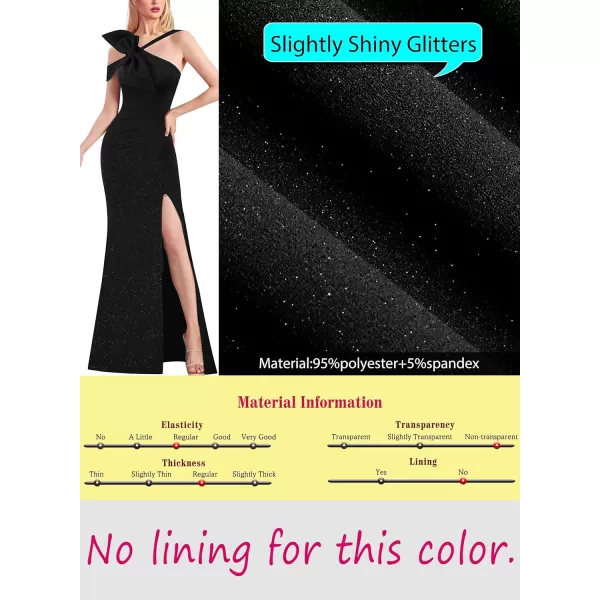 VFSHOW Womens Sexy Formal Prom Halter V Neck Ruched High Slit Maxi Dress 3D Bowknot Wedding Guest Cocktail Evening Long GownSparkly Black