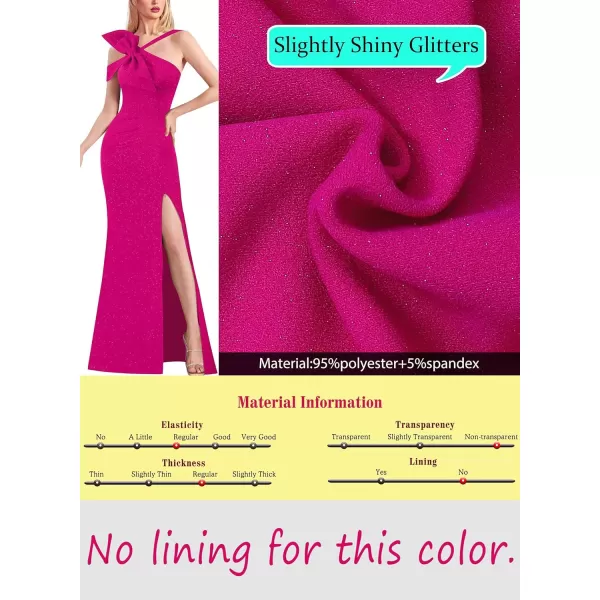 VFSHOW Womens Sexy Formal Prom Halter V Neck Ruched High Slit Maxi Dress 3D Bowknot Wedding Guest Cocktail Evening Long GownSparkly Hot Pink