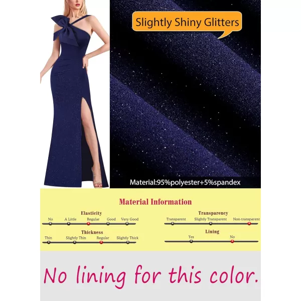 VFSHOW Womens Sexy Formal Prom Halter V Neck Ruched High Slit Maxi Dress 3D Bowknot Wedding Guest Cocktail Evening Long GownSparkly Navy Blue