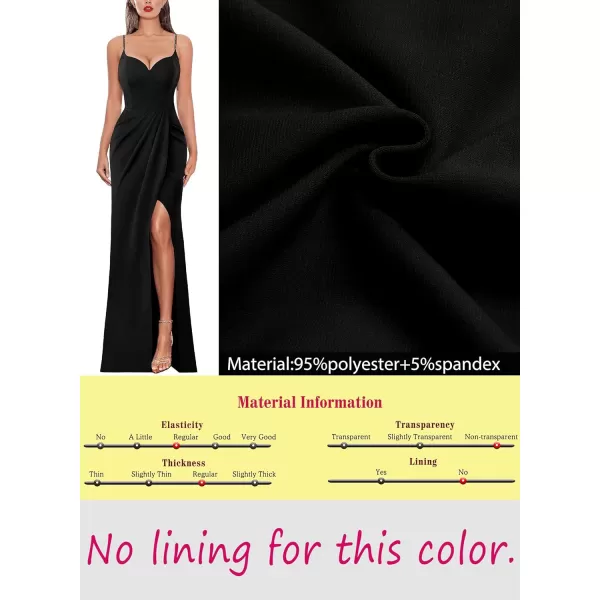 VFSHOW Womens Sexy Formal Ruched Fitted High Slit Bodycon Maxi Dress Spaghetti Strap Sweetheart Cocktail Prom Evening GownBlack