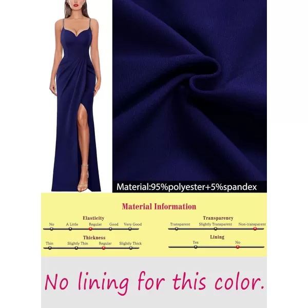 VFSHOW Womens Sexy Formal Ruched Fitted High Slit Bodycon Maxi Dress Spaghetti Strap Sweetheart Cocktail Prom Evening GownNavy Blue
