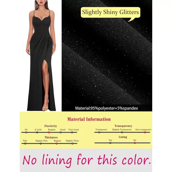 VFSHOW Womens Sexy Formal Ruched Fitted High Slit Bodycon Maxi Dress Spaghetti Strap Sweetheart Cocktail Prom Evening GownSparkly Black4