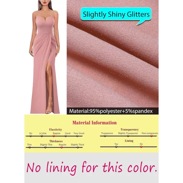 VFSHOW Womens Sexy Formal Ruched Fitted High Slit Bodycon Maxi Dress Spaghetti Strap Sweetheart Cocktail Prom Evening GownSparkly Dusty Pink