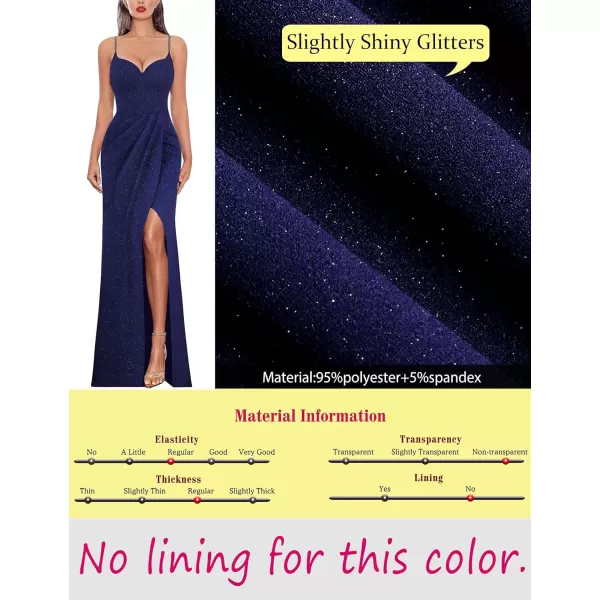 VFSHOW Womens Sexy Formal Ruched Fitted High Slit Bodycon Maxi Dress Spaghetti Strap Sweetheart Cocktail Prom Evening GownSparkly Navy Blue4