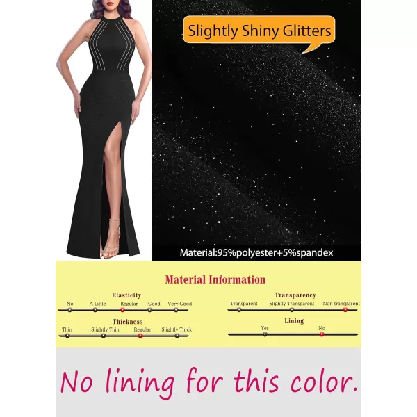 VFSHOW Womens Sexy Glitter Halter Neck Silver Chain Formal Prom Wedding Guest Evening Dress Maxi Long High Zipper Slit GownSparkly Black