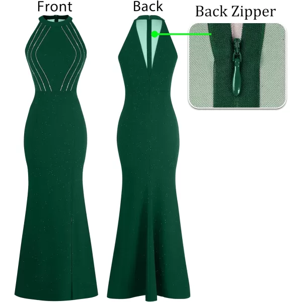 VFSHOW Womens Sexy Glitter Halter Neck Silver Chain Formal Prom Wedding Guest Evening Dress Maxi Long High Zipper Slit GownSparkly Dark Green