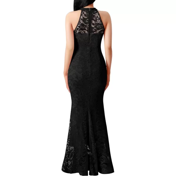 VFSHOW Womens Sexy Halter High Slit Formal Wedding Guest Prom Maxi Long Dress 2023 Illusion Sweetheart Neck Evening GownBlack Floral Lace