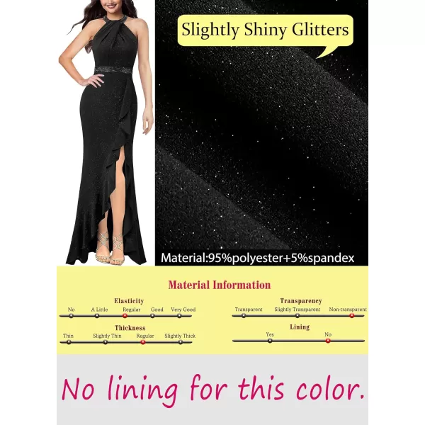 VFSHOW Womens Sexy Halter Neck Beaded Ruffle Slit Prom Formal Maxi Dress 2023 Wedding Guest Twist Front Cocktail Evening GownSparkly Black3