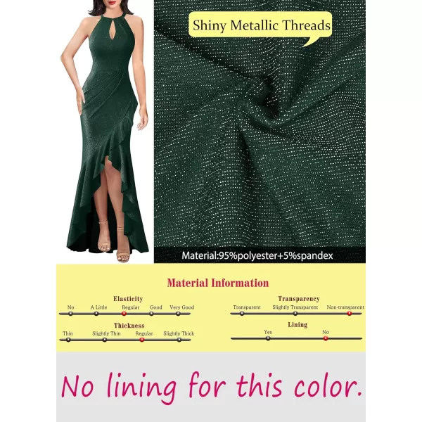 VFSHOW Womens Sexy Halter Neck Formal Cutout Ruffle Slit Ruched Prom Maxi Dress 2023 Wedding Guest HILO Mermaid Evening Gown2sparkly Green