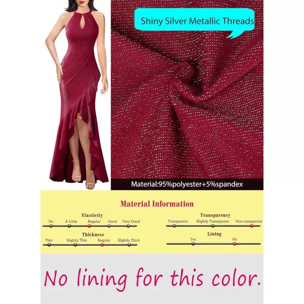 VFSHOW Womens Sexy Halter Neck Formal Cutout Ruffle Slit Ruched Prom Maxi Dress 2023 Wedding Guest HILO Mermaid Evening Gown2sparkly Red